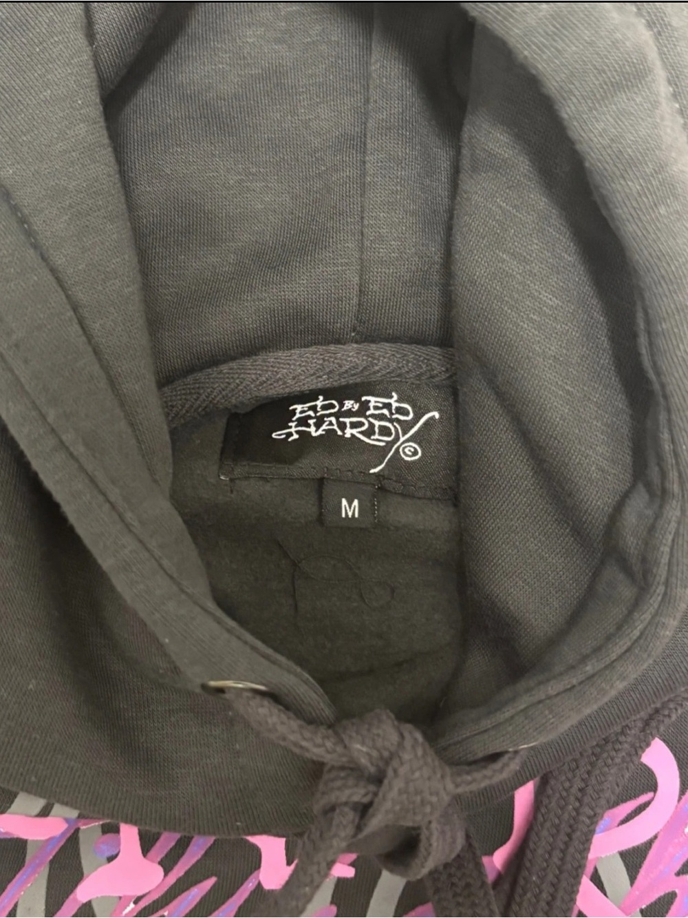 Ed Hardy Black Hoodie with Yellow Floral Skull Graphic - Picture 3 of 9